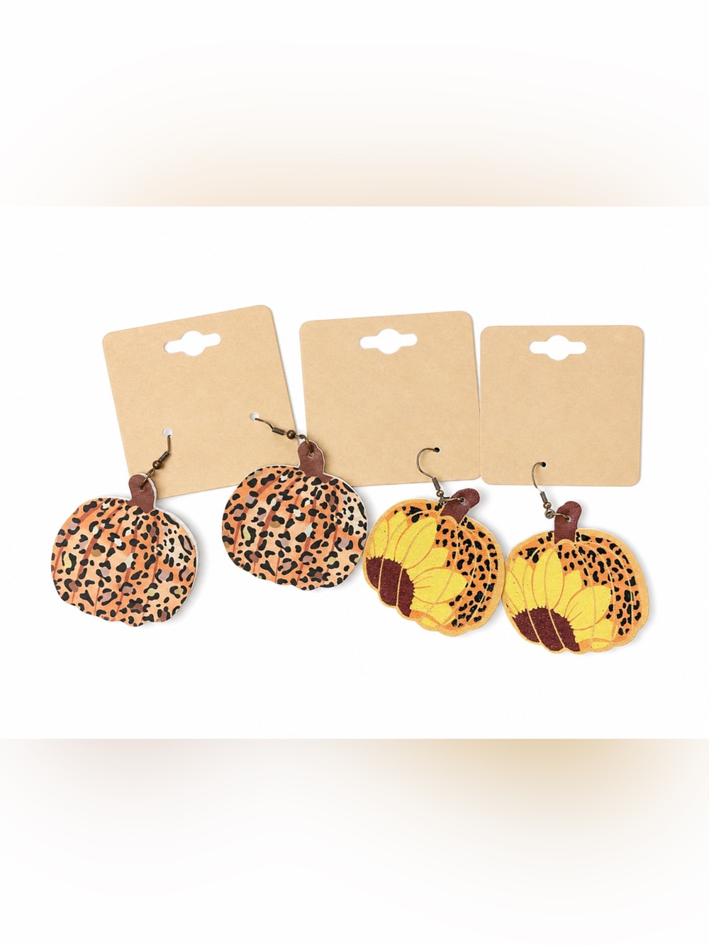 Hand Cut Leather Pumpkin Dangle Earrings - Yellow & Orange